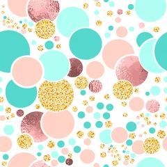Wall murals Polka dot Vector seamless sparkle pattern with turquoise, pink foil and gold glitter circles