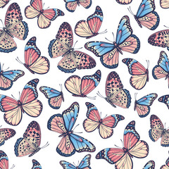 Hand drawn seamless pattern with butterflies - 248328705