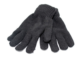 black woolen gloves on white background