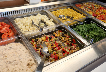 trays for the vegetarian canteen at the self-service restaurant