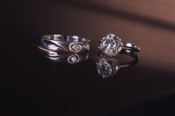 Wedding ring for bride and groom on wedding day.Couple ring.beautiful wedding rings with diamonds.
