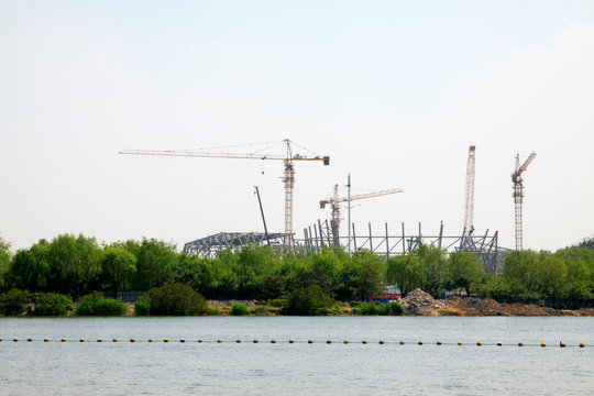 crane and framework in the construction site