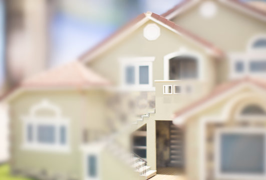 Blur Image of House for Background Usage. Photo of Blur Housing Estate. Residential House Exterior Background with Bokeh Effect.