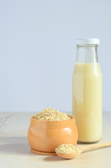 Chufa milk and tigernut flour. Alternative type of milks. Vegan non-dairy milk. Lactose-Free Milk and Nondairy Beverages. Lactose intolerance. Gluten free. Grain free. Healthy food. Superfood.