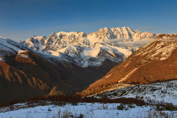 Beautiful View Of Shkhara, the Highest Peak of Svaneti, Georgia