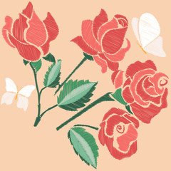 embroidery with red roses