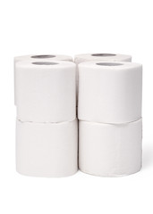 Clean white tissue paper rolls on white background. Toilet paper roll with white isolated background