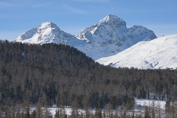 Bergspitzen ob St. Moritz, aus der Sicht von Pontresina, Graubünden Schweiz