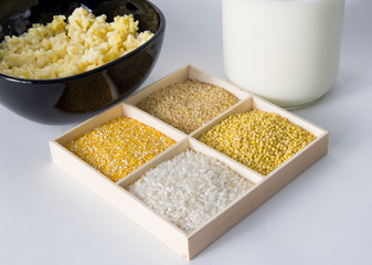 Set of cereals corn, wheat, rice, millet
