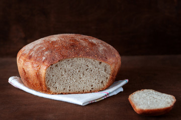 Freshly baked homemade bread is on the table