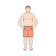 Fototapeta premium Vector flat overweight obese unhappy man topless