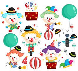 a vector of a clown vector set with many poses