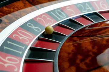 Casino roulette table with chips