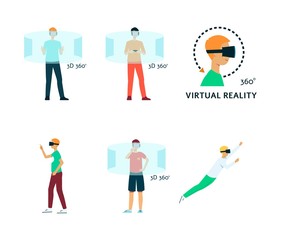 Fototapeta na wymiar Vector flat young man in virtual reality headset