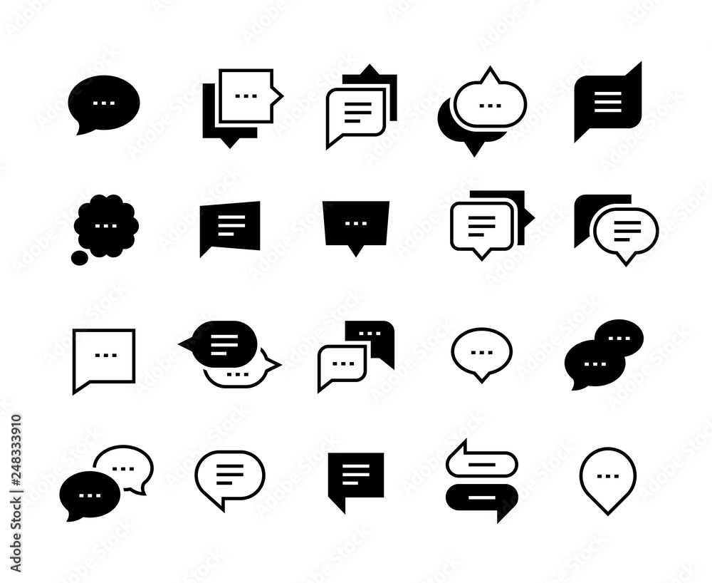Poster Talk bubble icons. Chat message symbol, social conversation, dialog speech balloon, web chat application symbol. Vector chat icon set