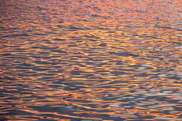 Abstract natural ripples pattern of the surface water at sunset