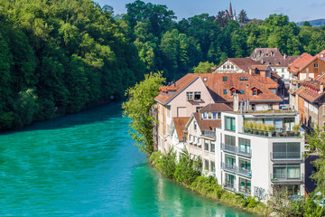 Fototapeta na wymiar View of Bern. View of the river Aare in Bern