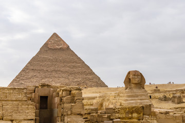 The great pyramid of Khafre and Sphinx in Giza plateau. Cairo, Egypt