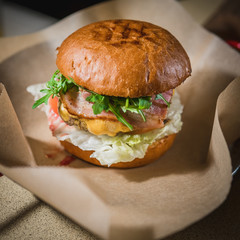 Burgers and cheeseburgers with french fries