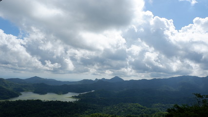 natural mountain scenery with lake view below