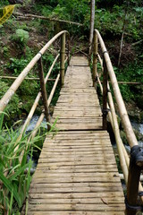 Obraz premium a bridge from bamboo to cross a small river in the park
