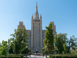 Fototapeta na wymiar View of high-rise Stalin's famous skyscraper on Kudrinskaya Square, Moscow, Russia