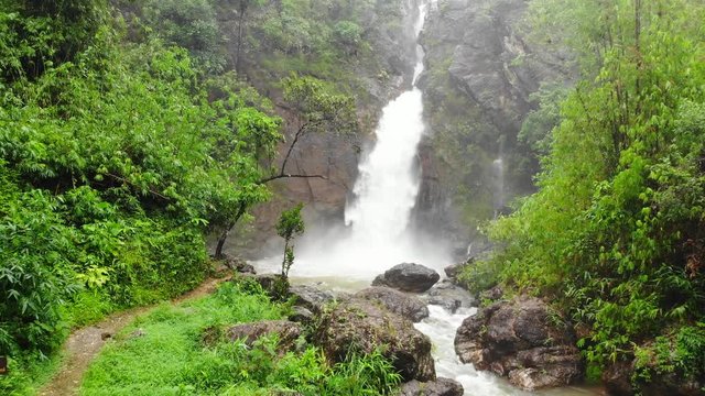 Aerial view from drone top view Unseen Jokkradin Waterfall at Thong Pha Phum National Park , Pilok Kanchanaburi, Thailand