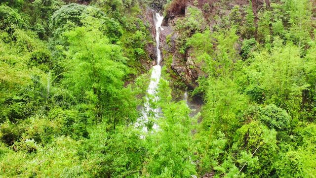 Aerial view from drone top view Unseen Jokkradin Waterfall at Thong Pha Phum National Park , Pilok Kanchanaburi, Thailand