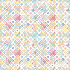 Seamless vector geometrical pattern, hand drawn decorative elements. Graphic design, drawing illustration. Print for fabric, textil, wallpaper, wrapping, packaging. Vintage retro old style background