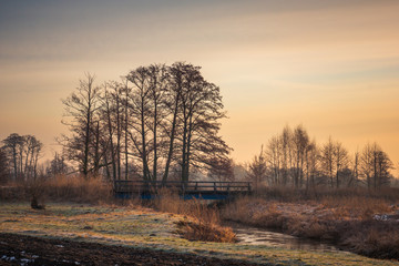 Sunrise over the Jeziorka river near Piaseczno, Poland