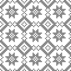 Cross stitch, seamless decorative pattern. Embroidery and knitting. Abstract geometric background. Ethnic ornaments.