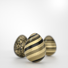 Three Easter egg concept with striped golden decoration