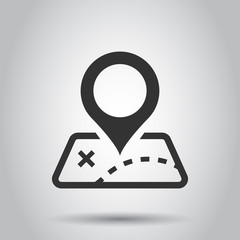 Pin map icon in flat style. Gps navigation vector illustration on white background. Target destination business concept.