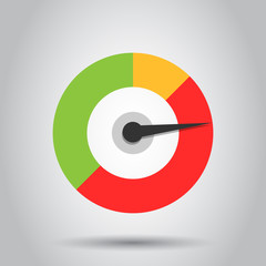 Meter dashboard icon in flat style. Credit score indicator level vector illustration on white background. Gauges with measure scale business concept.