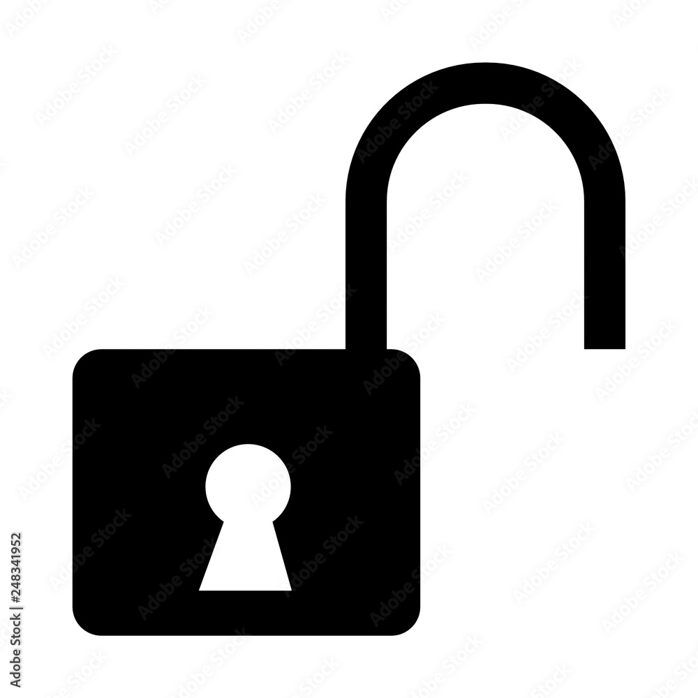 Poster unlock icon for protecting password isolated on white background in digital data code and security t