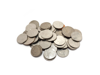 thailand money of coins on white background