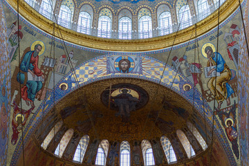 Naklejka premium Russia, Saint-Petersburg, Kronstadt - February 07, 2019: Interior of the Naval Cathedral of St. Nicholas in Kronstadt, Saint-Petersburg, Russia