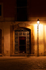 Barrio el Born at night with street lights, Barcelona, Spain