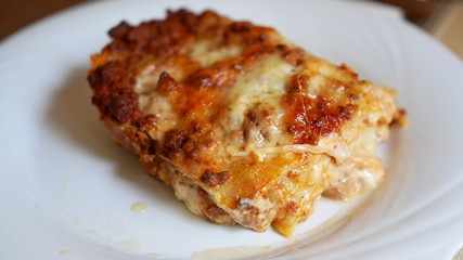 Italian food, classic Lasagna with bolognese sauce. Top view