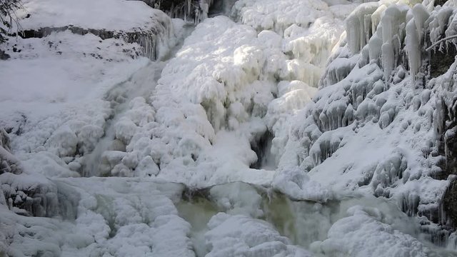 Freezing temperatures create enchanting ice waterfalls at Raymondskill Falls, Poconos, PA, top view