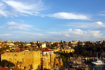 Fototapeta na wymiar Antalya city port and Kaleici old town view 