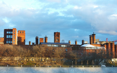 Fototapeta premium Old factory on island of Moscow river