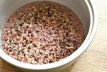 germinated purple brown rice in electric cooker