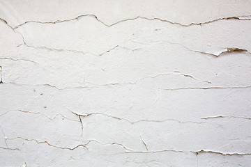 White cracked paint plaster wall background texture.