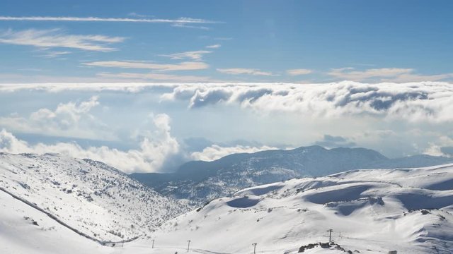 Clouds Motion Over Mount Hermon,  Winter in Israel - Sunny Day At Mount Hermon, Time Lapse Pan Right
