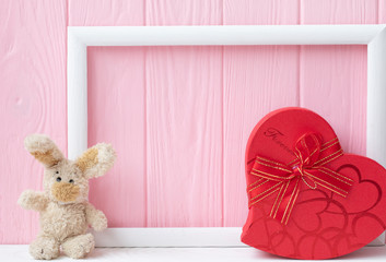 Red box for presents. Valentine's Day