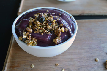 Açaí bowl with cereals. Tipical food of Brazil