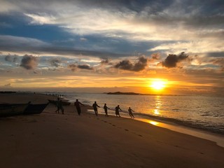 Fishing in sunrise