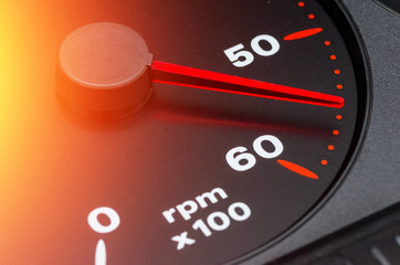 Car tachometer close up; 55
