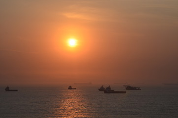 Vessels in the sunrise